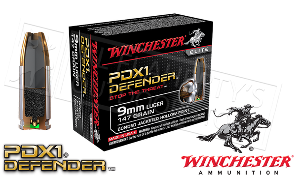 Winchester 9mm Luger PDX1 Defender, Bonded JHP 147 Grain Box of 20 #S9MMPDB1 — Al Flaherty's