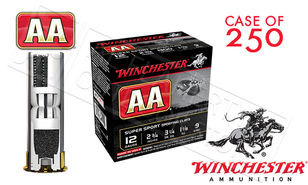 Winchester AA Super Sport Sporting Clays Shot Shells 12 Gauge 2-3/4" #9 Shot Case of 250 #AASC129CASE — Al Flaherty's