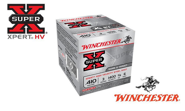 Winchester Super X Xpert High Velocity Waterfowl Shells .410 Gauge 3" #6 Shot, 3/8 oz., 1400 FPS, Box of 25 #WE413GT6 — Al Flaherty's