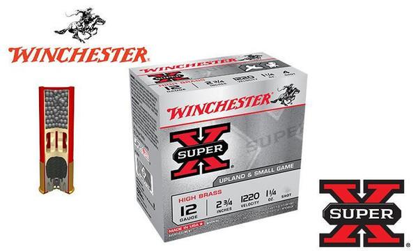 Winchester Super X Upland Shells 12 Gauge 2-3/4", 1-1/4 oz. #4 or 5 Shot, 1220 FPS, Box of 25 #X12P — Al Flaherty's