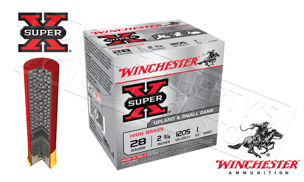 Winchester Super X Upland High Brass Shells 28 Gauge 2-3/4" #6 or #7-1/2  Shot, Box of 25 #X28H — Al Flaherty's