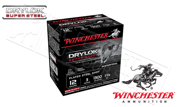 Winchester Drylok Super Steel Waterfowl Shells 12 Gauge 3", #1 or #3 1-3/8 oz. 1265fps, Box of 25 #XSM123 — Al Flaherty's