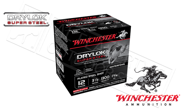 Winchester Drylok Super Steel Waterfowl Shells 12 Gauge 3-1/2", #1 #2 or #BB 1-9/16 oz. 1300fps, Box of 25 #XSM12L — Al Flaherty's