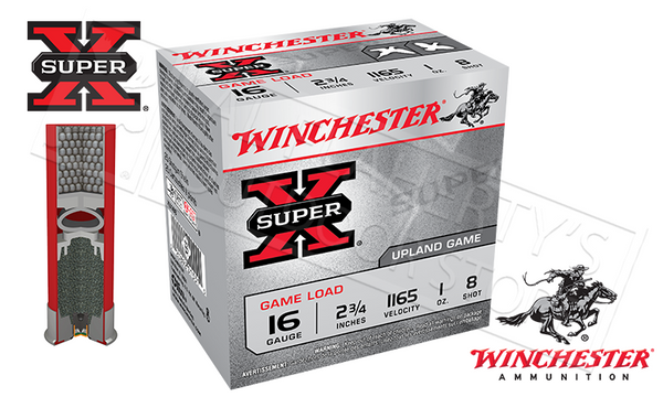 Winchester Super-X Upland Game Shells 16 Gauge 2-3/4" #8 Shot, Box of 25 #XU168 — Al Flaherty's
