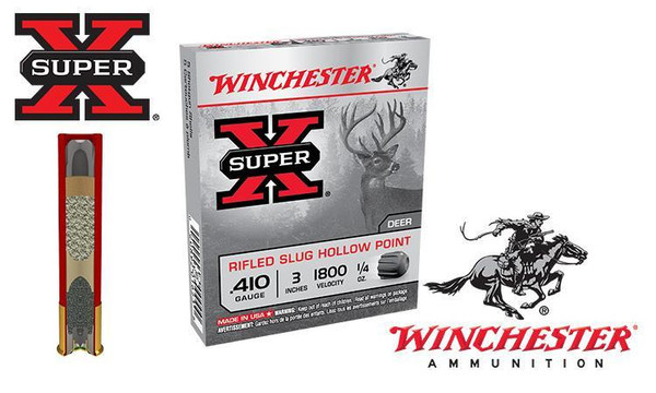 Winchester Super X Rifled Slugs Hollow Point .410 Gauge 2-1/2" Box of 5 #X41RS5 — Al Flaherty's