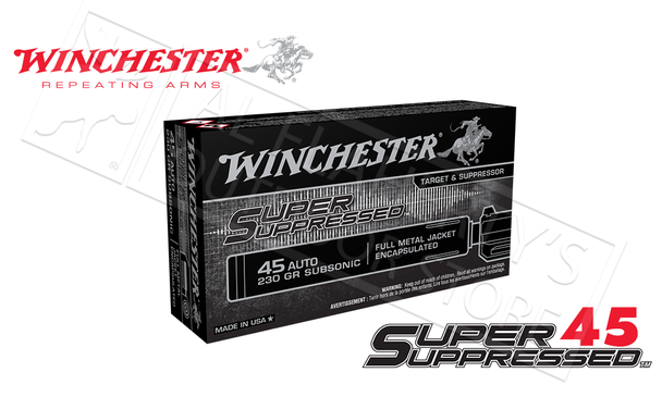 Winchester 45ACP Super Suppressed, 230 Grain FMJE Box of 50 #SUP45