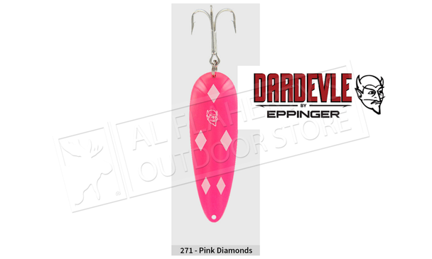 Eppinger Dardevle Spoon, 3 5/8", 1 oz, Pink/White Diamonds, Brass Back #271