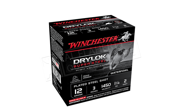 Winchester Dryloc Waterfowl Shells 12 Gauge 3" 1-1/4 Oz Plated Steel Shot, 1450 FPS, Boxes of 25 #SSH123