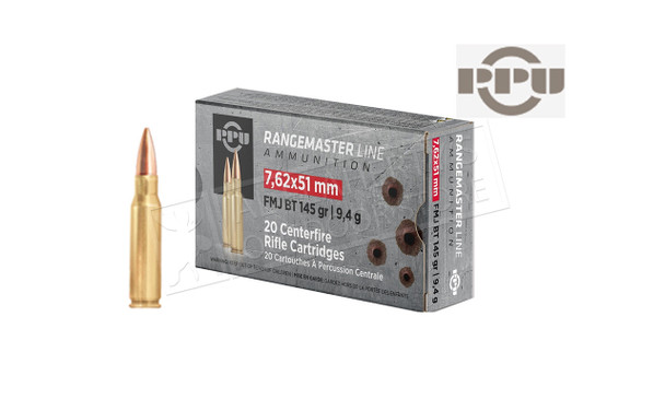 PPU Centerfire Ammunition 7.62x51 Rangemaster FMJBT 145 Grain 20 Rounds #PPRM762