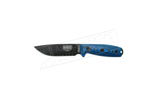 ESEE Knives 4, Fixed Blade 1095 Carbon Steel, Black Blue G10 Handle #4PB-008
