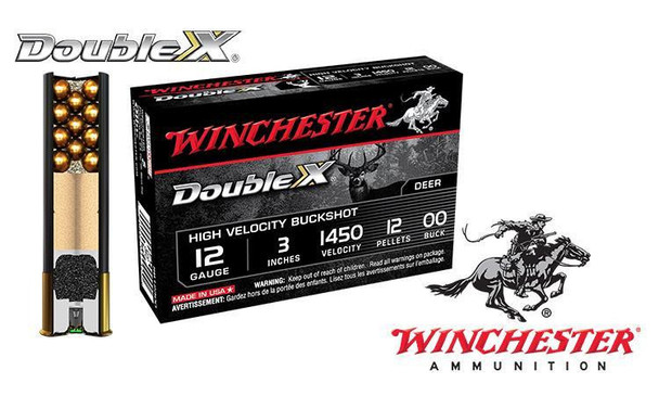 12 GAUGE - WINCHESTER DOUBLE X BUCKSHOT SHELLS, 3" 00-BUCK, BOX OF 5