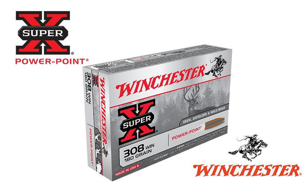 WINCHESTER .308 WIN SUPER X, POWER POINT 180 GRAIN BOX OF 20
