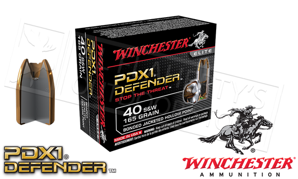 Winchester .40S&W PDX1 Defender, Bonded JHP 165 Grain Box of 20 #S40SWPDB