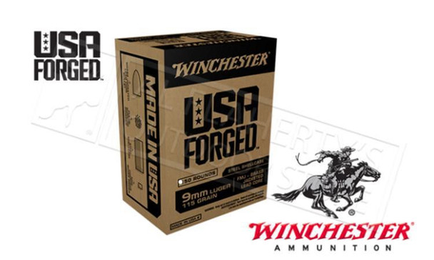 WINCHESTER 9MM USA FORGED, FMJ 115 GRAIN BOX OF 50