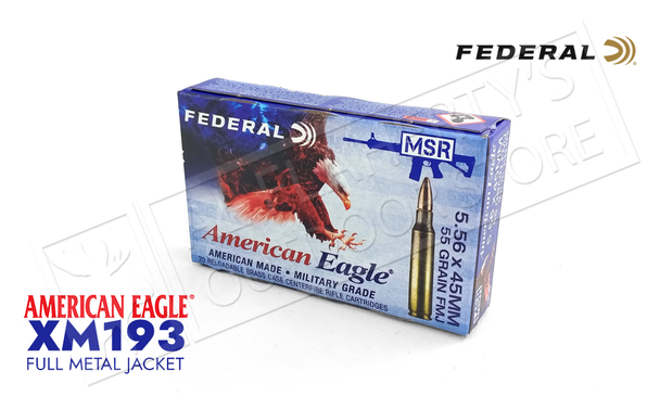 Federal American Eagle MSR 5.56 55 Grain FMJ Box of 20 or $249.75 for 500 Rounds #XM193