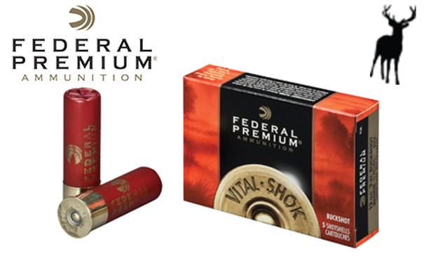 Federal Premium Vital Shok Magnum Buckshot Shells 12 Gauge 3" 000-Buck, Box of 5 #P158000