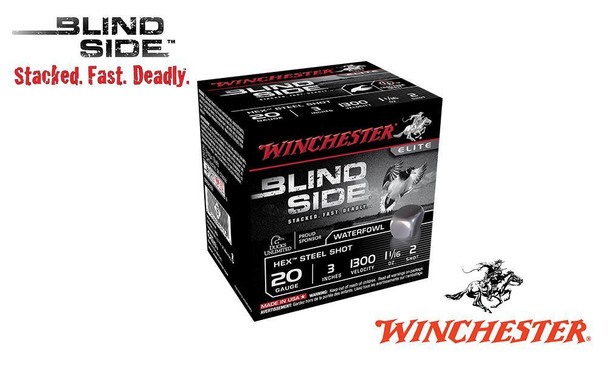 WINCHESTER ELITE BLIND SIDE WATERFOWL SHELLS, 3" #2, 5 SHOT, 1-1/16 OZ., 1300 FPS, BOX OF 25