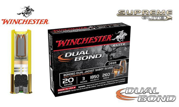 Winchester Supreme Elite Dual Bond Sabot Slugs 20 Gauge 3", Box of 5