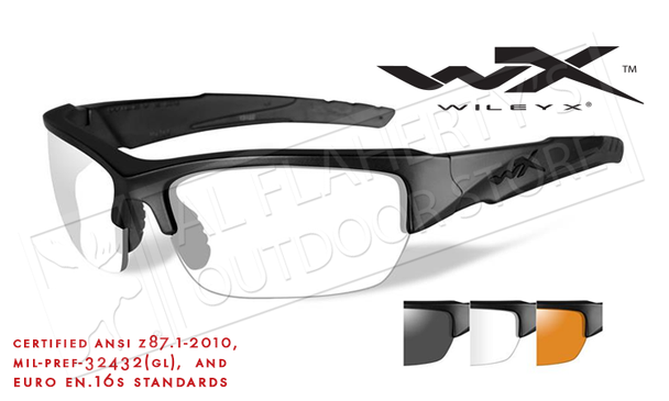 Wiley X Valor Shooting Glasses Combo with Clear Smoke Grey and Light Rust Lenses and Matte Black Frames #CHVAL06