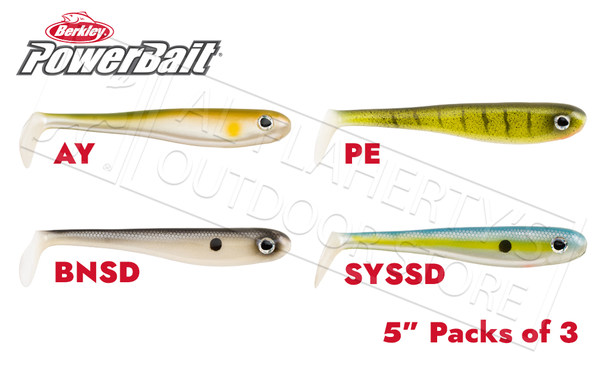 Berkley PowerBait Hollow Belly, Various Patterns, 5" Packs of 3 #PBHB5