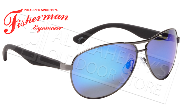 Fisherman Eyewear Siesta Polarized Glasses, Shiny Gunmetal Frame with Blue Mirror Lens #50432331