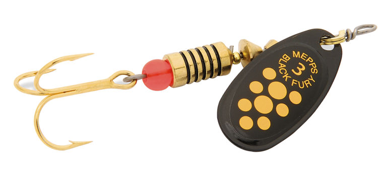 Mepps Black Fury Spinners, Inline, Treble Hook, Size 0, 1/12 oz. #BF0