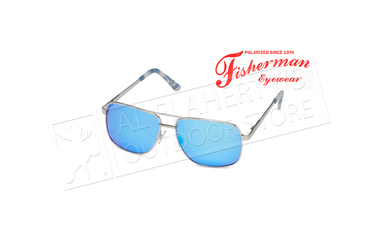 Fisherman Eyewear Skipper - Brushed Gun with Blue Camo Temples Tips/Gray Lens with Blue Revo Mirror #50652331