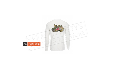 Simms Men's Solar Tech Tee Long Sleeve Rainbow Trout White Print #12883-119
