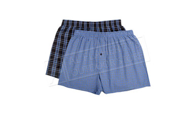 Stanfield's Men's 2 Pack Cotton Woven Plaid Boxer, Black/Blue Combo #2579-P40