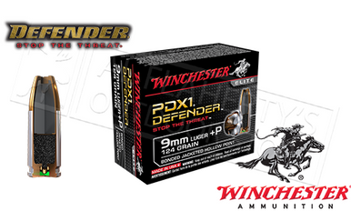 Winchester 9mm +P PDX Defender, JHP 124 Grain Box of 20 #S9MMPDB