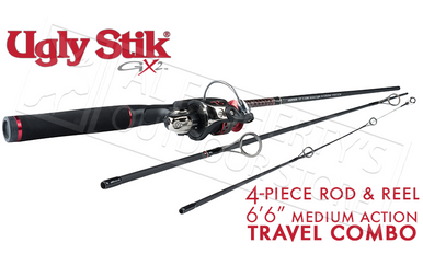 Ugly Stik GX2 Travel Spinning Combo, 4-Piece Medium Action  #USSPTRVL664M/30KIT - Al Flaherty's Outdoor Store