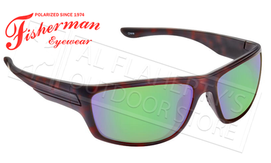 Fisherman Eyewear Striper Polarized Glasses, Shiny Brown Tortoise Frame with Green Mirror Lens #50420262