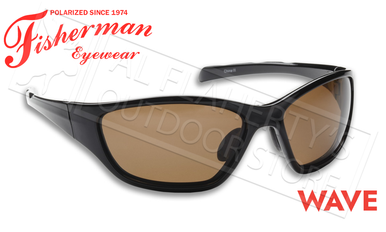 Fisherman Eyewear Wave Polarized Sunglasses, Shiny Black Frame with Brown Lens #50050002