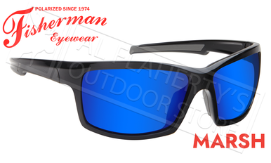 Fisherman Eyewear Marsh Polarized Sunglasses, Shiny Black Frame with Blue Mirror Lens #50680031