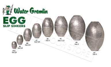 Water Gremlin Egg Sinkers, Zip Lip Packs, Sizes 10 to 1 #PEG - Al