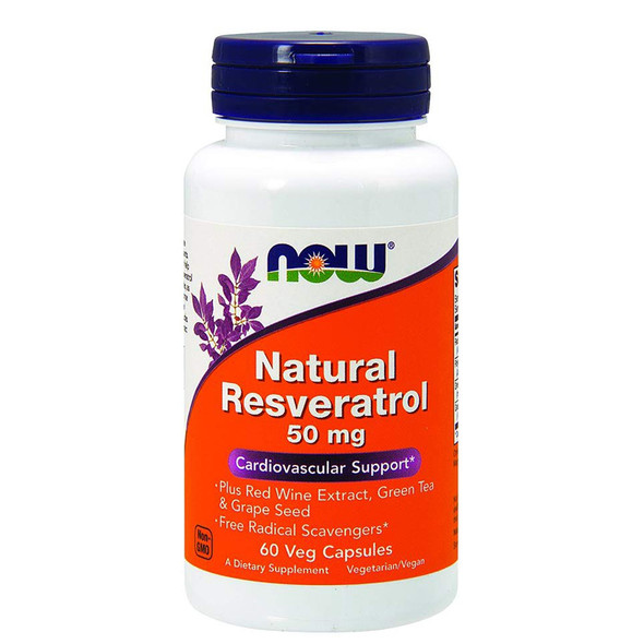 NOW Natural Resveratrol 50mg 60 Veg Capsules 