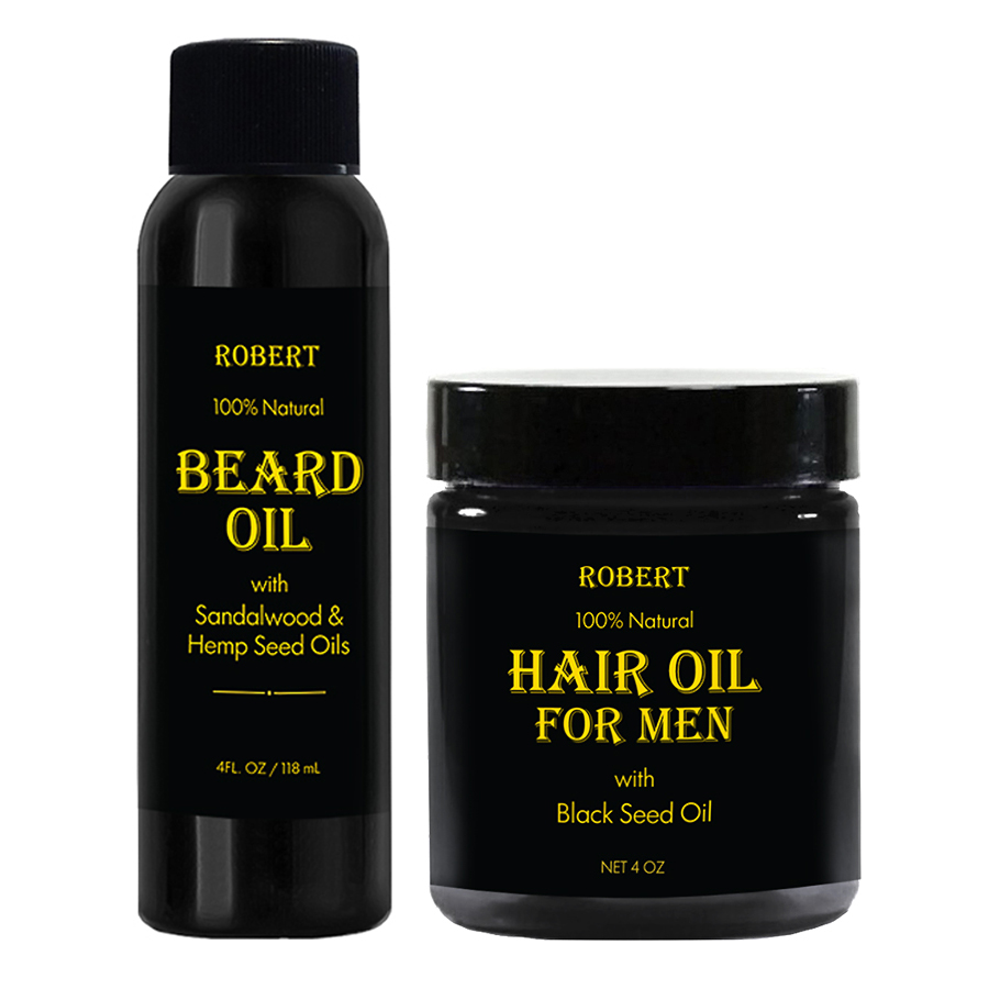 Robert 100% Natural Beard Oil and Hair Oil for Men 4oz Combo