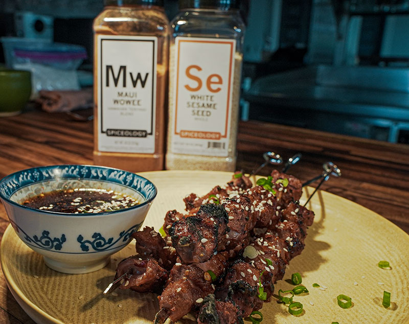 Chicken Gizzard Yakitori with Maui Wowee Sticky Sauce