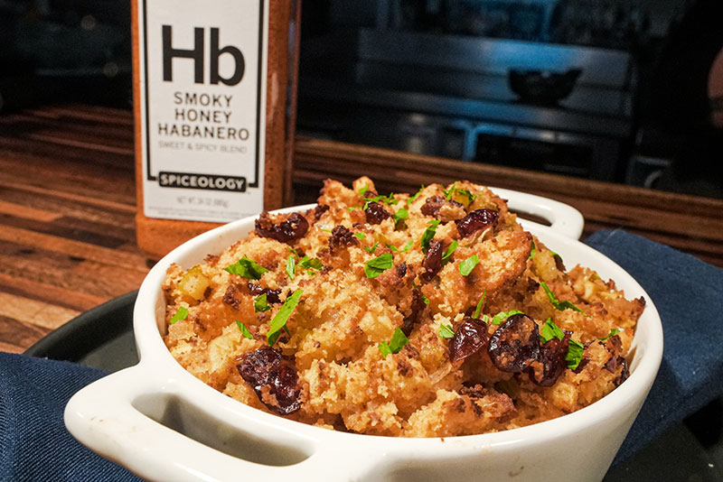 Smoky Honey Habanero Cranberry and Cornbread Stuffing