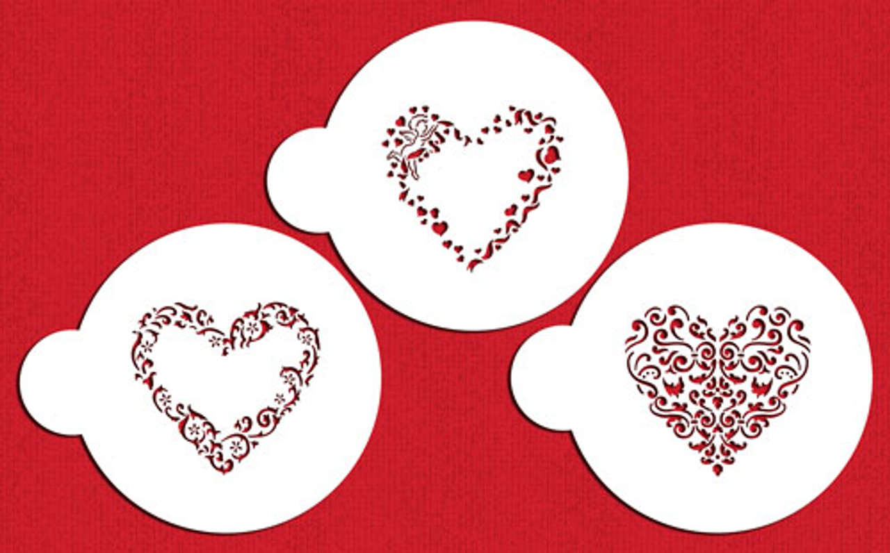 Swirl Valentine Heart Round Cookie Stencil Set by Designer Stencils