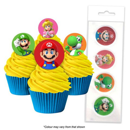 SUPER MARIO BROS Edible Wafer Cupcake Toppers  | 16 piece pack