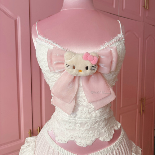 Dreamland Kitty Bow Lace Cami Top (White)