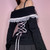 Cable Knit Ribbon Lace up Handmade Sweater (Black)