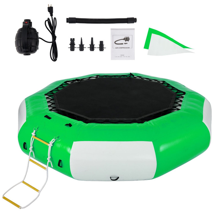 Inflatable Water Trampoline, 10ft Recreational Water Bouncer with Escalator, Round Inflatable Water E415-SSBC10FTGWDFT0001V0