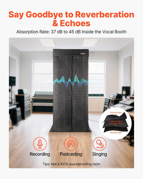 6.56 ft Portable Vocal Booth Recording Booth with Travel Bag for Voiceovers E415-LYGLZPCGCC006IPR2001V0