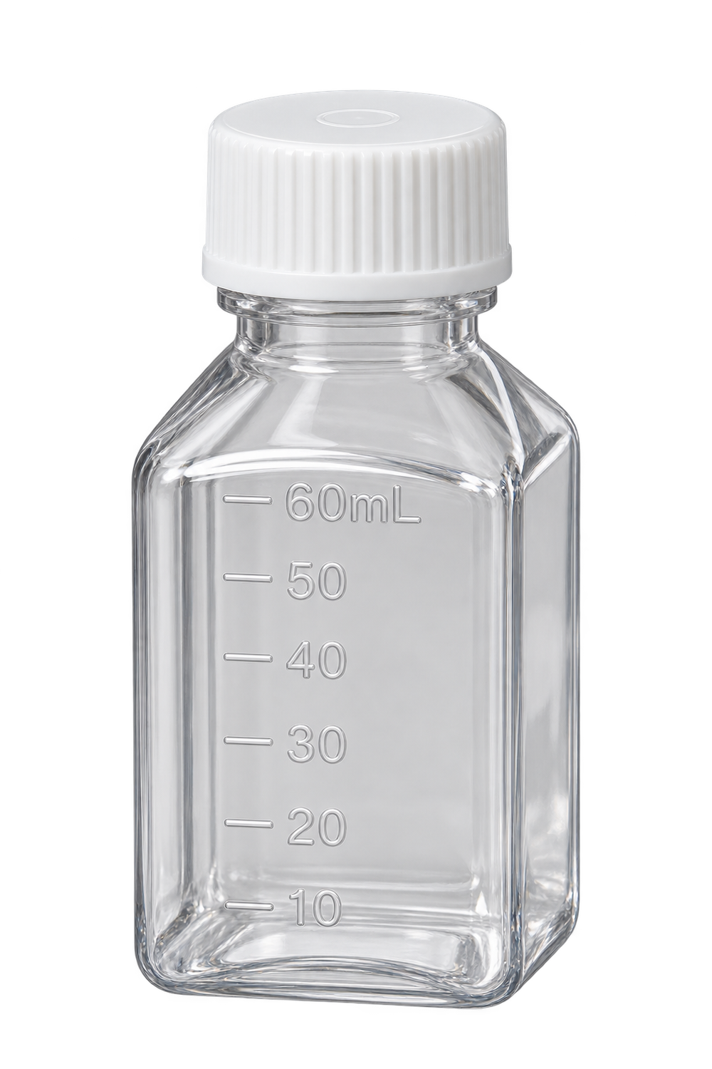 60mL Square PET Media Bottle with HDPE Cap