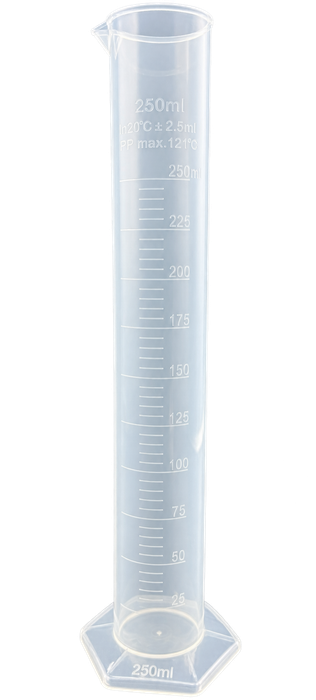 250mL Polypropylene Graduated Cylinder with Hex Base