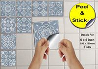  Victorian Retro Blue Tile Stickers Moroccan Traditional Mosaic Style Tile Stickers Transfers Cover for 6x6 15 x 15cm tile Bathroom Kitchen Stick On Wall Peel And Stick Tile Decals uk