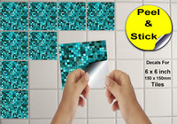 24 Turquoise Tile Stickers Victorian Mosaic Style Tiles Stickers Transfers Cover for 6x6 inch 15 x 15cm tile Bathroom Kitchen Stick On Wall Peel And Stick Tile Decals sky blue greenish-blue