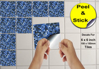 24 Blue Tile Stickers Mosaic Style Tile Stickers Transfers Cover for 6x6 15 x 15cm tile Bathroom Kitchen Stick On Wall Peel And Stick Tile Decals